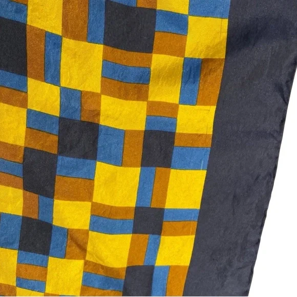 Auth Christian Dior Blue Yellow Geometric Silk Scarf - Picture 3 of 6